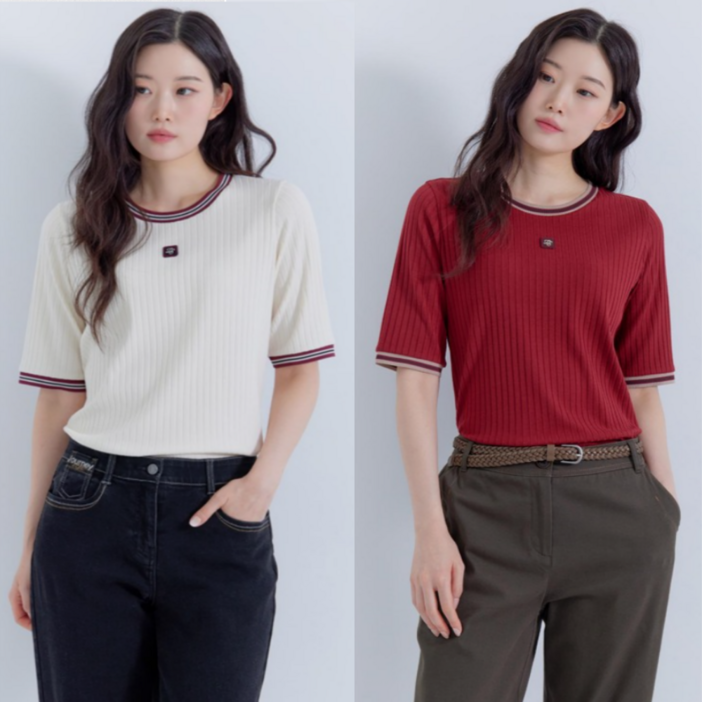 지센창원여성 티셔츠 배색 시보리 골지 5부 2색 LCTSP822
