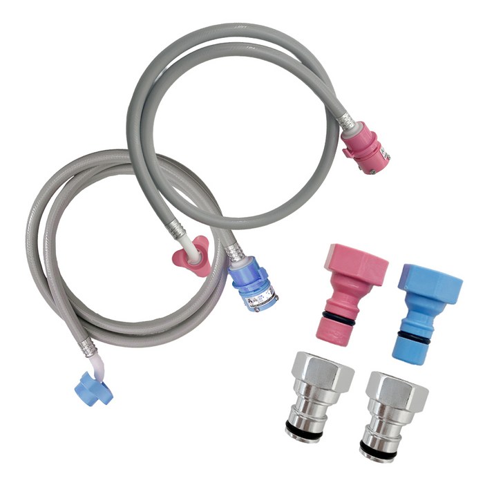 해피니즈 국산 냉수 1.3M  온수 1.3M 세탁기호스  커플링 4개 세트, 1세트, 1.3M 냉온수세트 색깔커플링 2개 황동커플링 2개