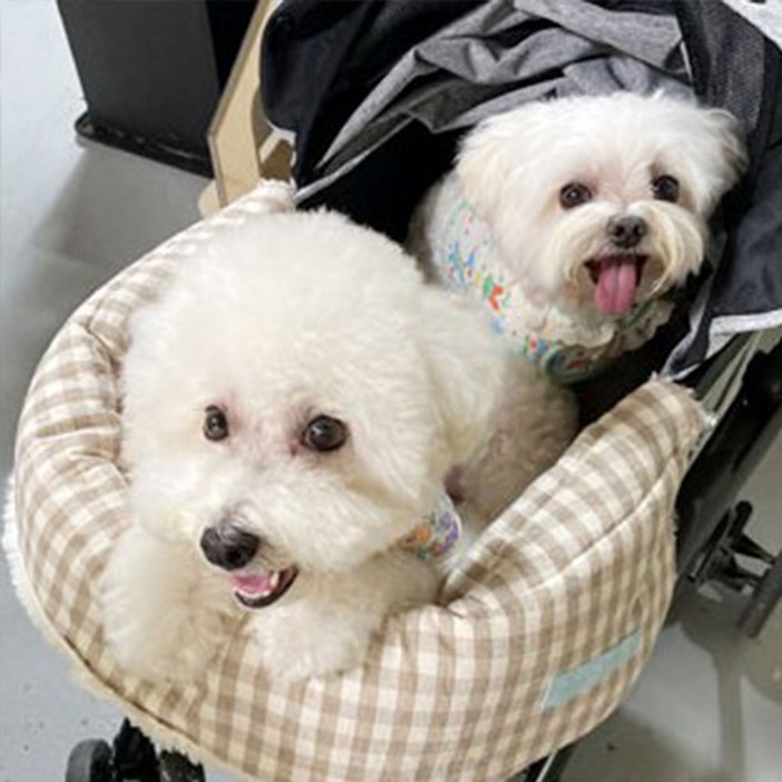 강아지 유모차 방석  가드 세트 분리형 국내제작 사계절용 개모차 양면 방석 라이너 4컬러, 1개, 브라운 세트