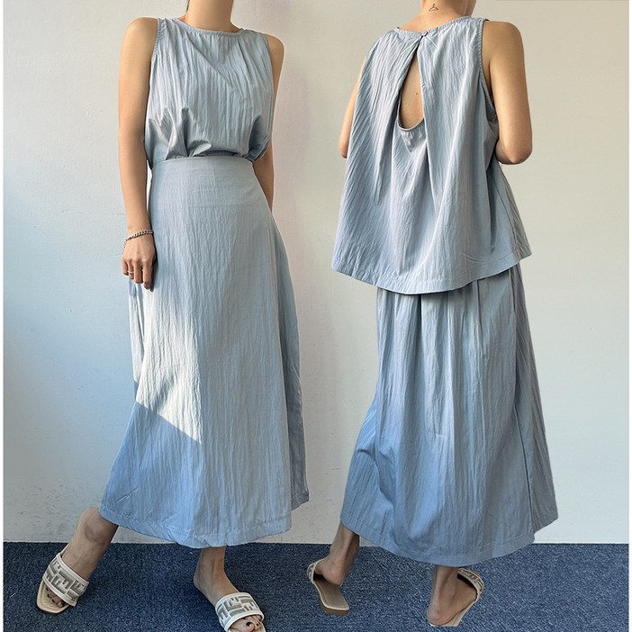 보네르힐 나시 트임 롱스커트  바스락 아이스 셋업 여름 루즈핏