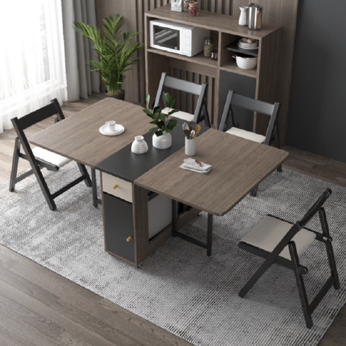 공간 활용 이동 테이블 빈티지 확장형 테이블 접이식 식탁, 윌넛그레이1.5M+윌넛의자4개, 4인용