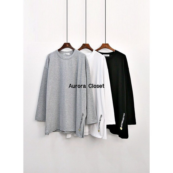 여성 티셔츠 기본 무지 레이어드 루즈핏 박시 롱 티셔츠