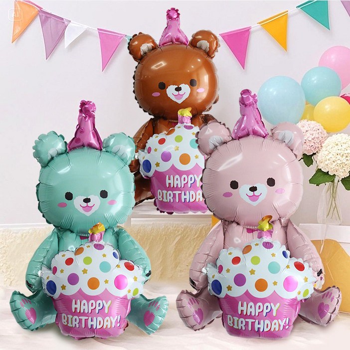 이자벨홈 생일축하 케이크 곰돌이 풍선 3종 세트