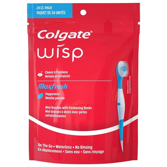 콜게이트 위스프 프레쉬 여행용 칫솔 페퍼민트 Colgate Max Fresh Wisp Mini Travel Toothbrushes 24개입 -로켓해외직구