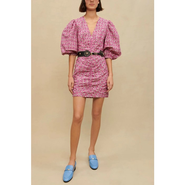 마쥬 MAJE 러블리 자수 드레스 핑크색 바탕에 레드 플로럴 사이즈 S T1 5521525