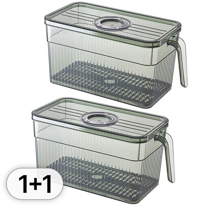 1+1 모던 냉장고 정리 트레이 세트 대용량 투명 밀폐 용기 날짜 기록 식재료 야채 보관 깔끔한 수납 정리함 손잡이 수납함 바스켓 정돈 주방 용품