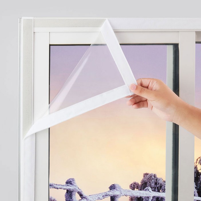 원더라이프 방풍비닐 친환경 PEVA 투명 벨크로형 외풍차단 창문 현관용 맞춤재단 방풍망, 1개