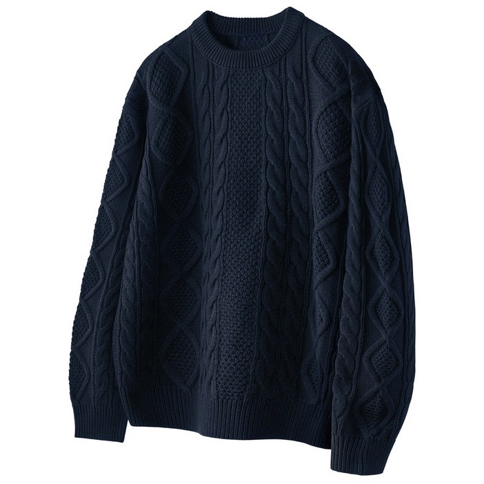 팀스핏 남성용 빅사이즈 오버핏 아란 케이블 라운드 니트 5Color