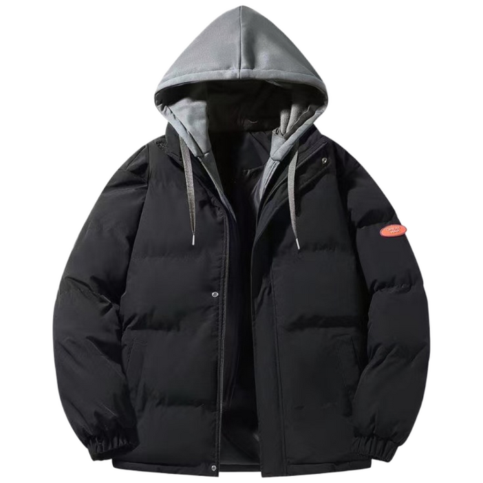 TIMEPURE 남성 패딩점퍼 남자 후드 패딩 두꺼운 가을겨울 오버핏 면패딩 레이어드 스타일 남성 외투 캐주얼 트렌디 숏패딩 따뜻한 아우터 포근한 남자 보온 코트