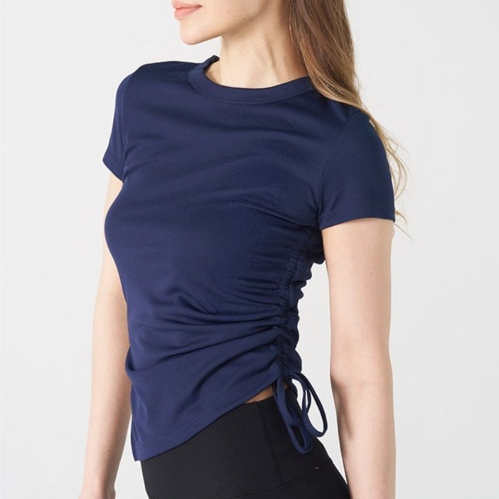 백슬릿 셔링 플로우 티셔츠