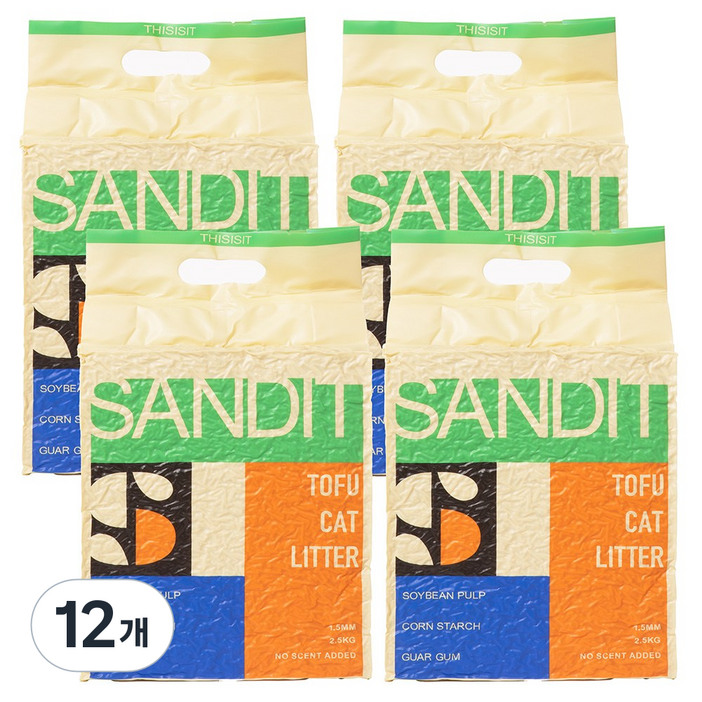 샌딧 고양이 두부모래 1.5mm 대용량 프리미엄 나노입자, 12개, 7L, 무향