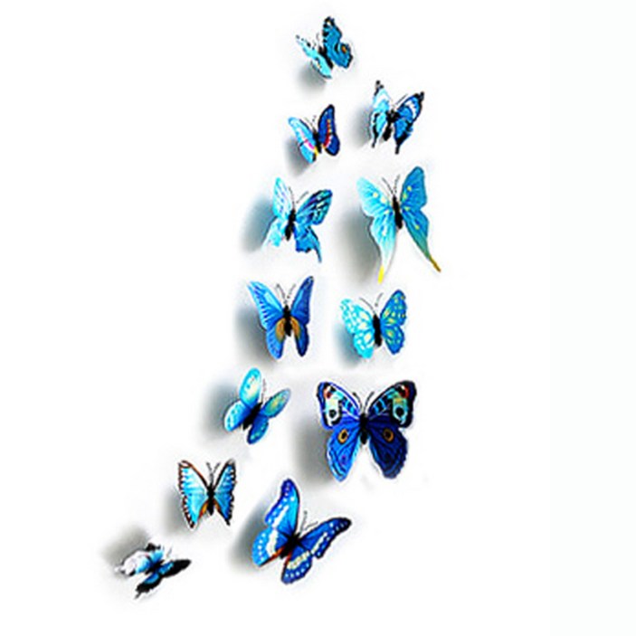벽장식 더이쁜 데코스티커 3D 패턴 나비 장식 12개 세트, 블루