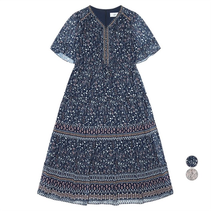 베스띠벨리 여성용 보헤미안 셔링 티어드 원피스 BKOAE2547