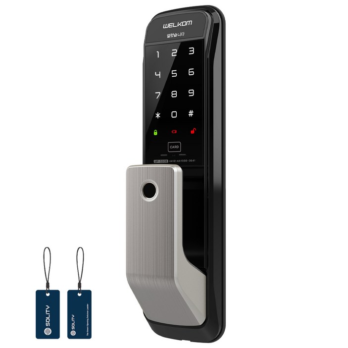 솔리티 웰콤 무타공 푸시풀 지문인식 디지털손잡이 있음 도어락 WP-530B