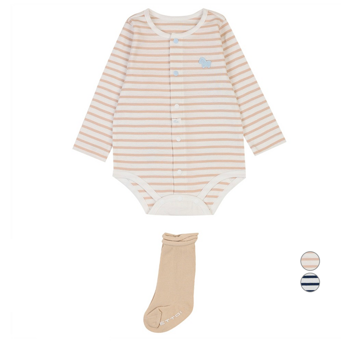 에뜨와 신생아용 토르티 ST 면 바디수트  양말 선물포장 세트  쇼핑백