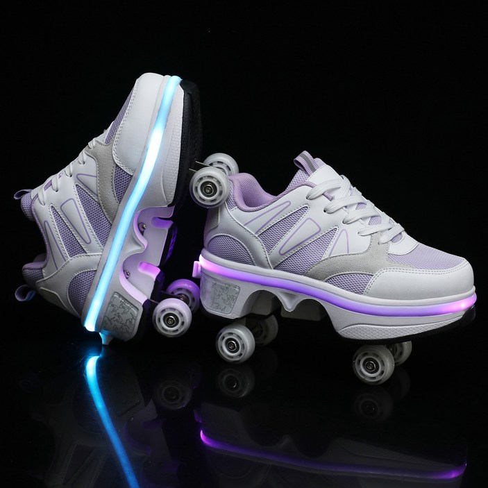 KICK SPEED 복열 롤러슈즈 쿼드 스케이트 LED 화려한 조명 개폐식 변형 휠 남녀공용 운동화 탈착식 휠슈 인라인 스케이트, 제비꽃 LED 예비타이어, 1개