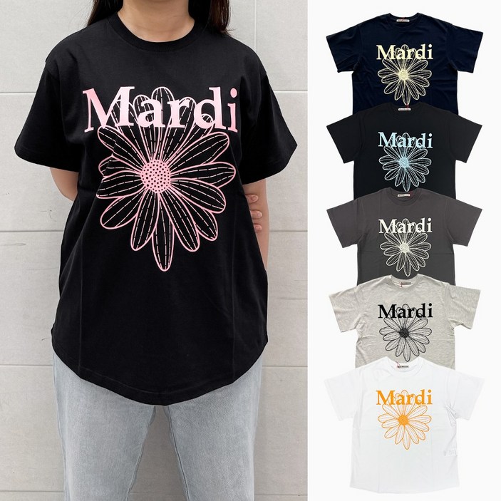 국내매장판 마르디 메크르디 플라워 마르디 반팔 블랙핑크 텐저린 네이비 티셔츠