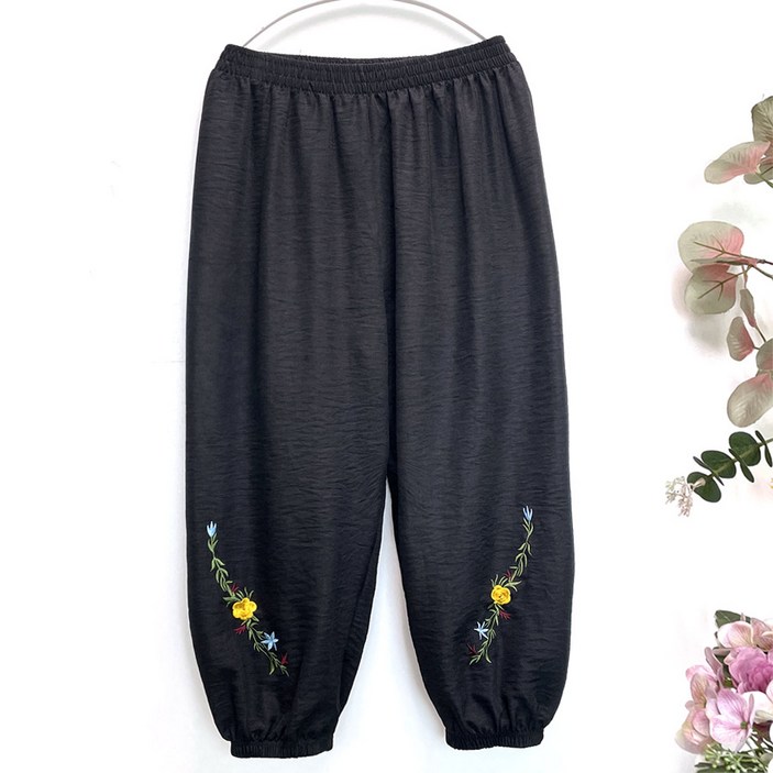 국민할매 할머니옷 여름 마느낌 밑단 꽃자수 몸빼바지[HW-3082] 중년 여성의류 요양원옷