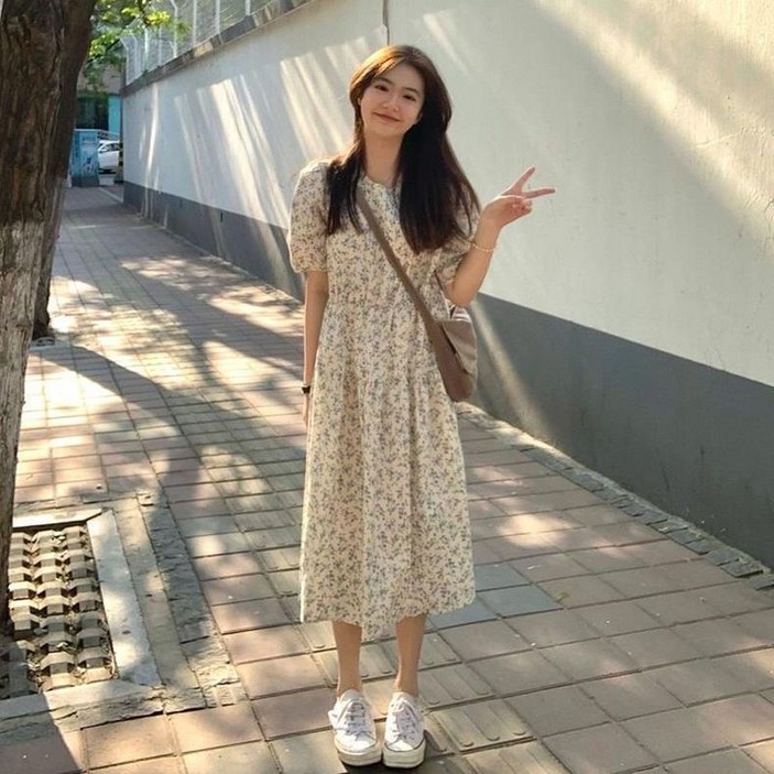 TOPMOX 쉬폰 플라워 원피스 반팔 여신핏