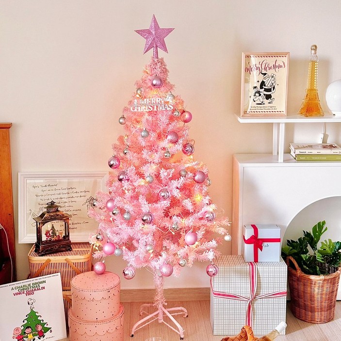 크리스마스트리핑크 로즈소녀하우스 크리스마스트리 풀세트 장식 핑크트리 150cm, 핑크 트리 풀 세트