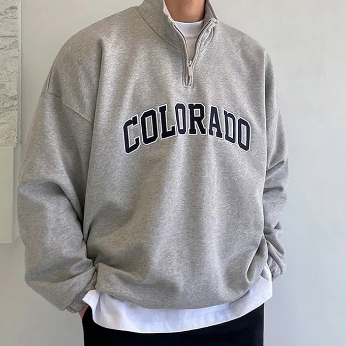 스몰더 남자 오버핏 콜로라도 반집업 맨투맨 티