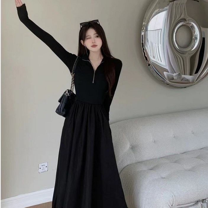 Sorpci 니트 원피스 여성 데일리 롱스커트 a라인 스판 패션 캐주얼 미디 가을원피스