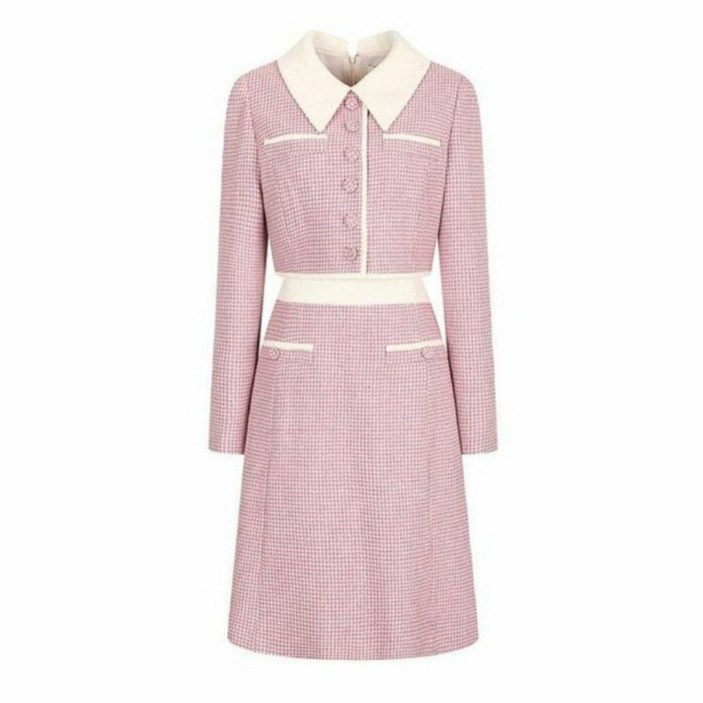 JJ JIGOTT JJ지고트 솔리드 배색 트위드 원피스 GNAA0OP12_DG