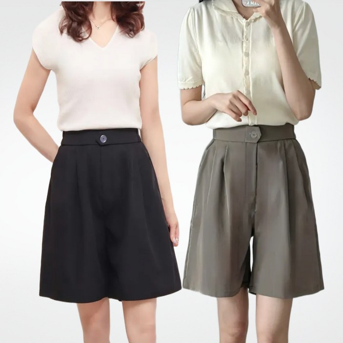 바이엘라 여성 A라인 정장 링클프리 여름 반바지 2P