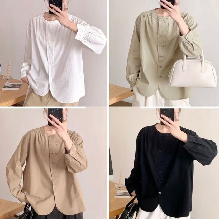 여성 구김없는 블라우스 링클프리 셔츠 루즈핏 긴팔 베이직 심플 라운드넷 단정한 남방