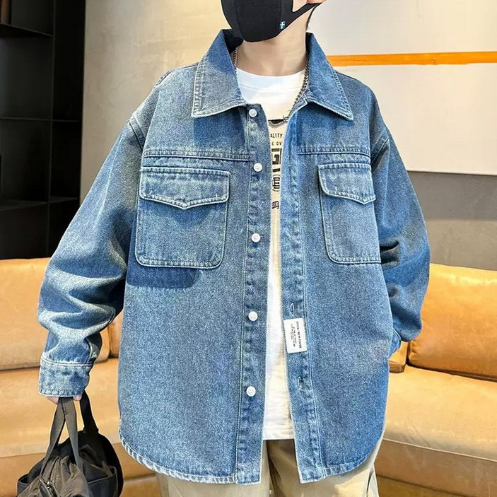 지디오 주니어 남아 루즈핏 빅 포켓 청남방 초등 학생 데님 셔츠 간절기 청자켓 아우터