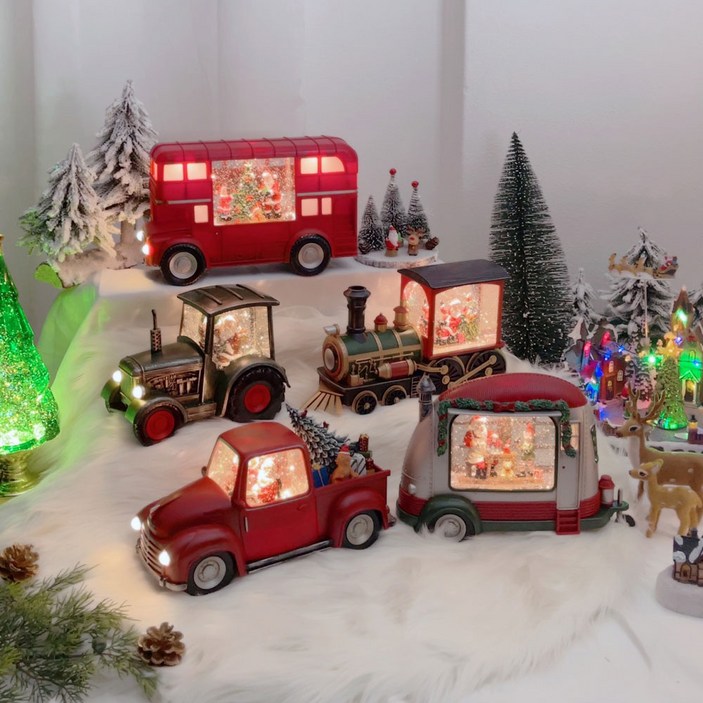 크리스마스춤추는인형 크리스마스 산타 선물 픽업 트럭 트랙터 기차 이층버스 워터볼 오르골 무드등 인테리어 소품, 선물트럭