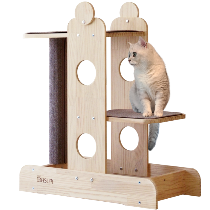더따슴 국내제작 DIY 원목 고양이 미니 캣타워 아리야, 1개, 브라운