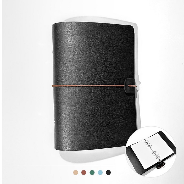 푸꾸푸꾸 빈티지 가죽 다이어리 업무 만년 바인더, 블랙