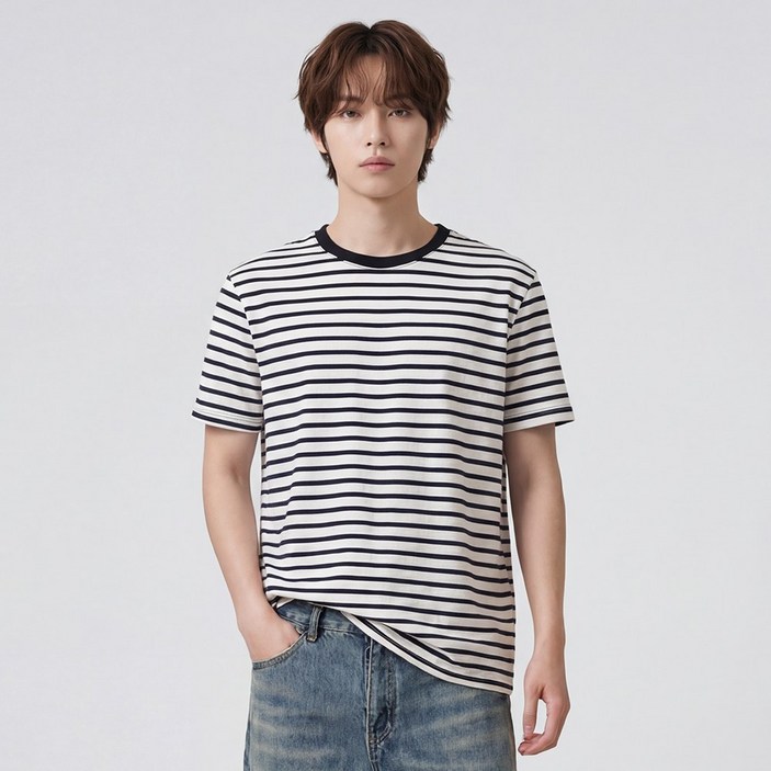 남여공용 베이직 스트라이프 줄무늬 반팔 티셔츠 5color