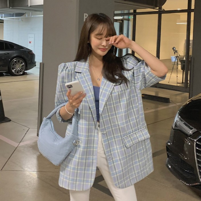 디보아 체크 퍼프 자켓 디보아 체크 퍼프 자켓