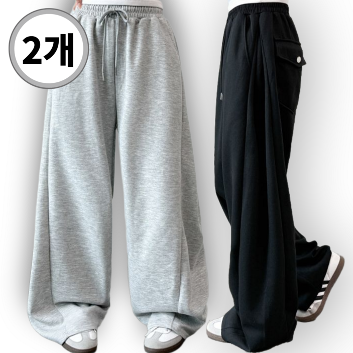 1+1 시온 여성 사이드 핀턱 와이드 트레이닝 팬츠 기모