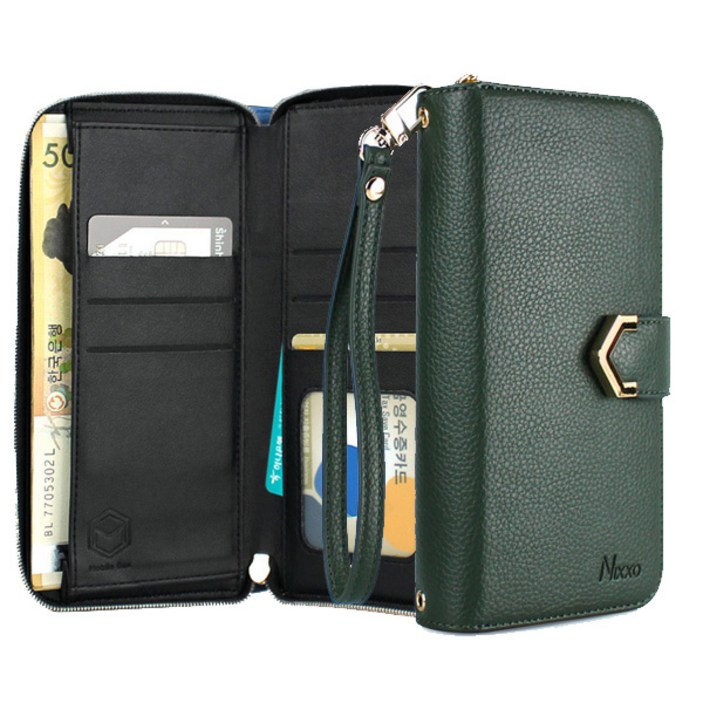 닉쏘 페플 지퍼 수납 지갑형 다이어리 휴대폰 케이스 + 스트랩