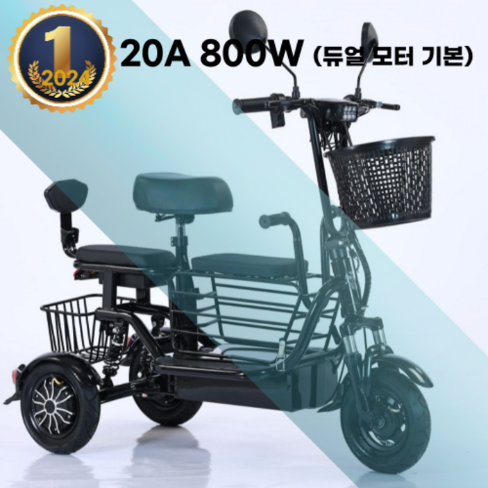 폭스가드 세발 전기자전거 듀얼모터기본 탑재 20Ah 픽업 등원, BLACK