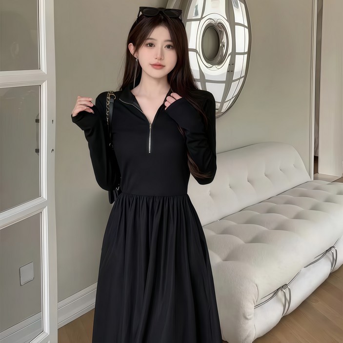 YioYcc 봄 가을 데일리룩 프렌치 원피스 슬림핏 니트 원피스