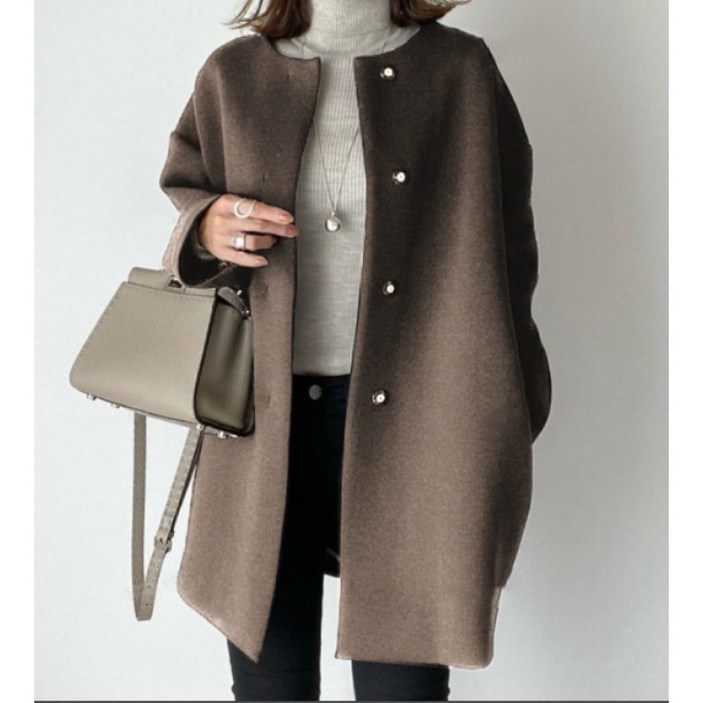 SAHINER 겨울 라운드넥 노카라코트 오버사이즈 무지 아우터 BYRF15