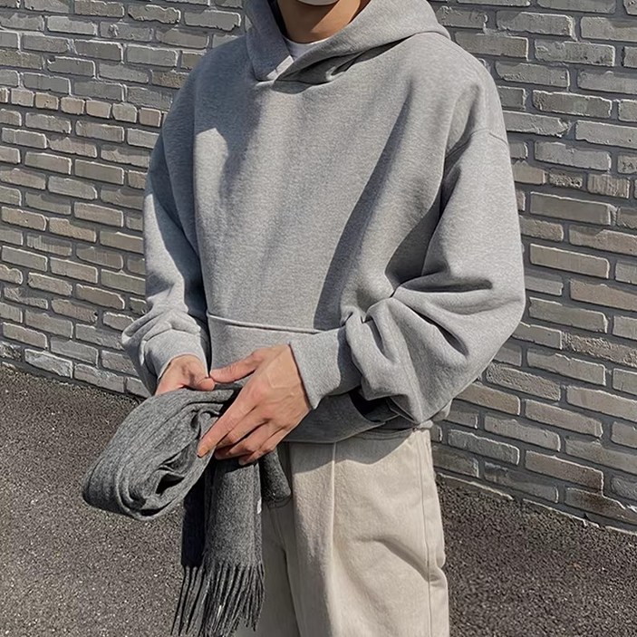 ANYOU 남성 오버핏 후드티 베이직 데일리 무지 맨투맨 긴팔 상의