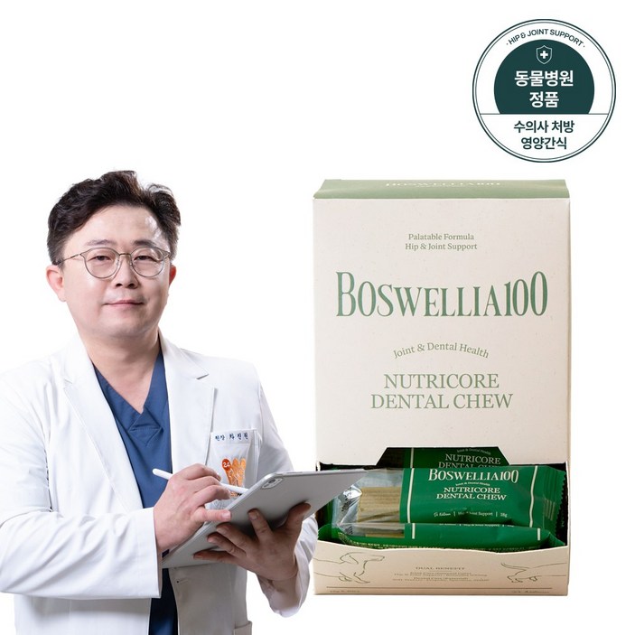 [슬개골&덴탈껌] 닥터뉴트리코어 보스웰리아100 강아지 입냄새 치석제거 관절영양 가수분해 개껌 30개입(540g), 관절/덴탈케어, 540g, 1개