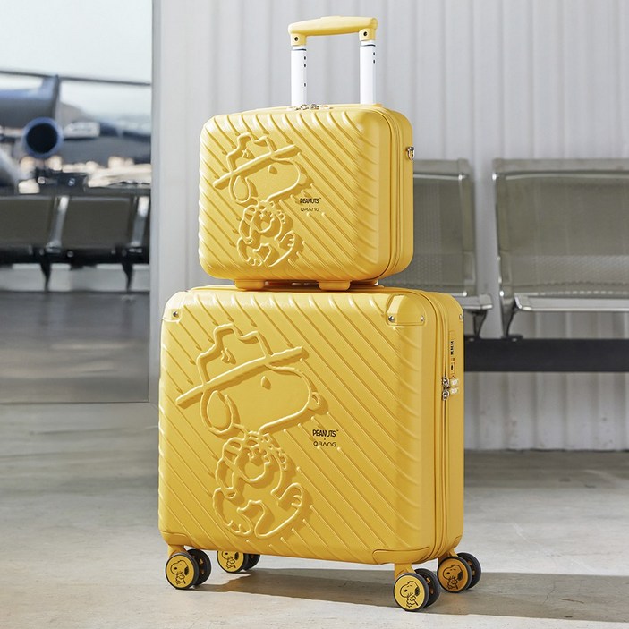 피너츠 X 큐랑 시애틀 스누피 기내용 뷰티백+캐리어 세트