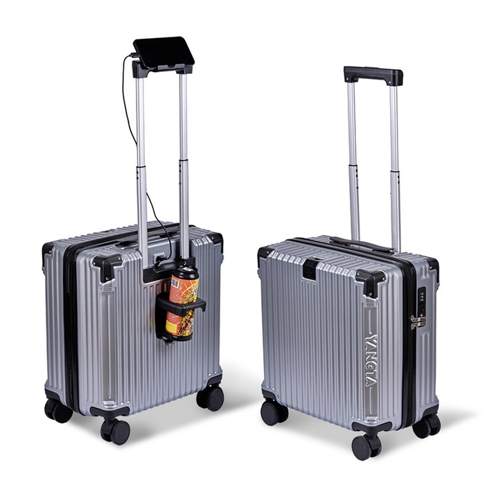 YANGTA 5년무상AS TSA잠금 튼튼한 여행용 캐리어 기내용 미니 18인치 USB 충전포트 핸드폰 거치대 컵홀더