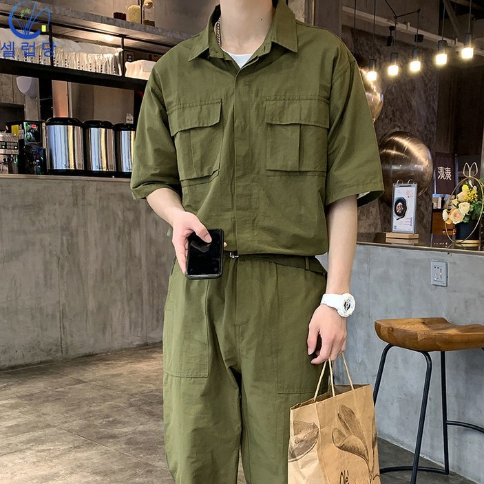 셀럽당 점프슈트 세트 빈티지 카고 점프슈트 세트 남 반팔 점프슈트