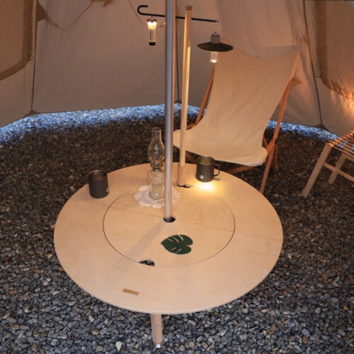 캠핑난로테이블 스노우아울 감성 캠핑 원형 우드 난로 테이블 도넛 이너테이블 덮개형