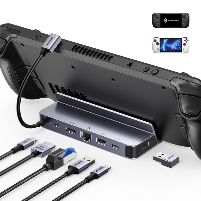UGREEN 유그린 6-in-1 도킹 스테이션 4K@60Hz HDMI2.0 USB C 스팀덱 독 기가비트 이더넷 연결 지원 ROG 앨리 아이폰15 Pro/Pro Max와 호환됨, 1개
