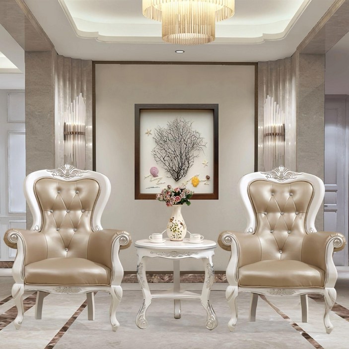 왕의자 유럽 체어 의자 화려한 장식 황실 카페 왕실 중세, 1개, 2세대 실버 살구색 가죽 2개 1개