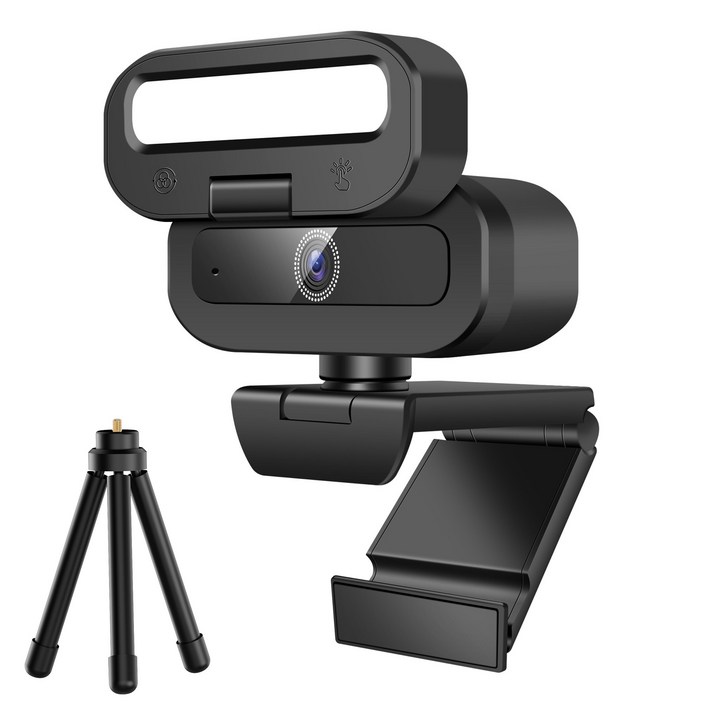 RUNDX 4K 웹캠 화상회의 마이크내장 컴퓨터 카메라 + 삼각대 세트, 블랙, 1개