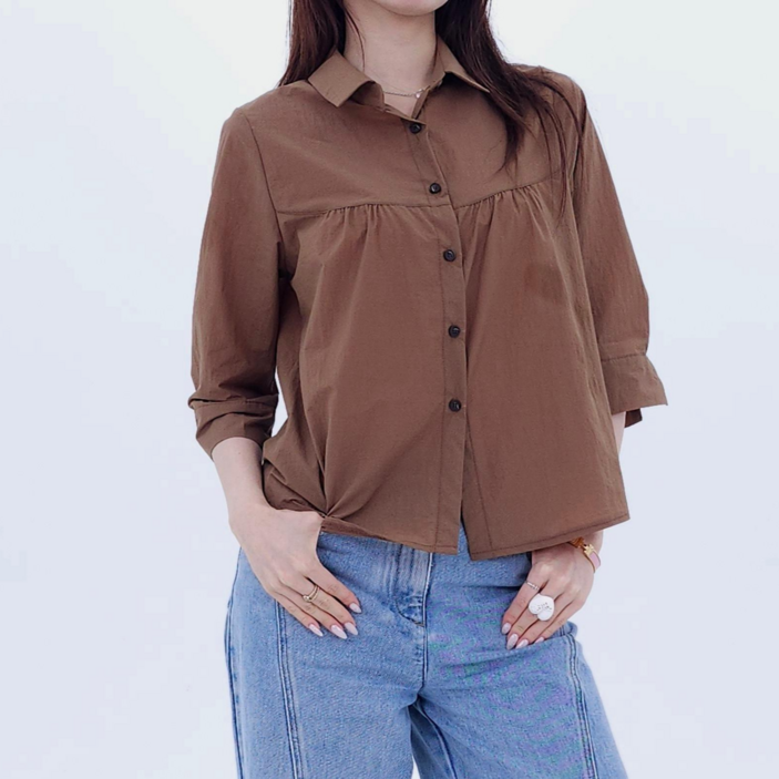 [르비엔] 여성용 바스락 샤링 여름 블라우스 셔츠 2colors